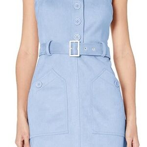 BCBGeneration Sky Blue Sleeveless Button-Front Mini Dress with Belt